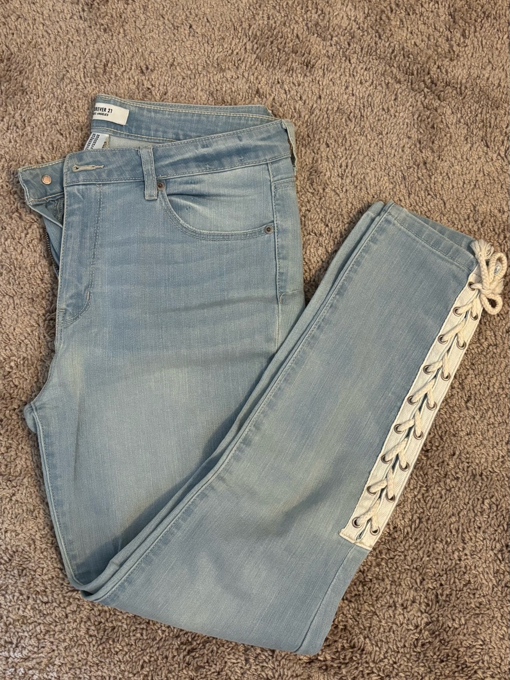 Light Blue Wash Lace-Up Side Detail Forever 21 Jeans